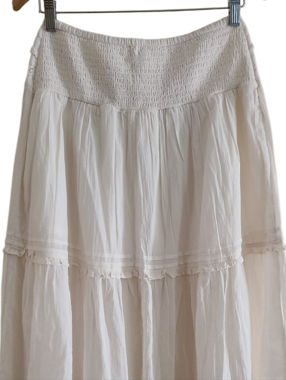 NWT Aerie Boho Button Maxi Skirt Cream Tiered Ruffle Semi Sheer Western - Picture 12 of 16
